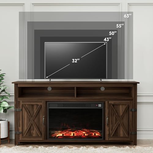 YESHOMY Farmhouse Fireplace TV Stand for Television up to 65+ Inch, Walnut - Image 6