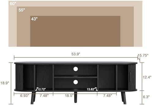 ChooChoo 54" Mid Century Modern TV Stand with Fluted Sliding Doors - Image 2