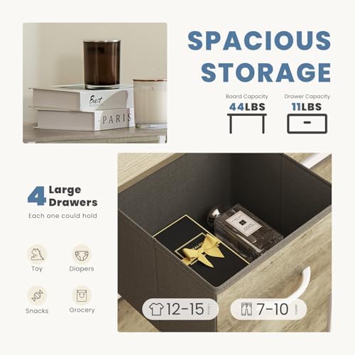 DUMOS Nightstand, Bedside Table with 4 Fabric Drawers - Image 4