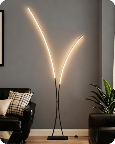 Modern 85.4" Arc Floor Lamp for Living Room, 2 Lights Arched Standing Tall Lamp with Remote, X-Shaped Bright Curved Lamp, Dimmable LED Corner Light for Bedroom, Office, Black, B61LD05W1 by GOEBLESON