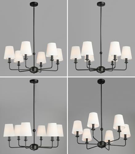 6-Light Black Pendant Chandelier with Fabric Shades, E12 Base - Farmhouse & Industrial Style for Kitchen, Living Room, Dining Room, or Bedroom Lighting - Image 6
