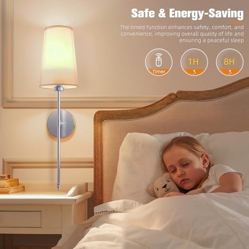 NIORSUN Brushed Nickel Battery Operated Wall Sconce Set of 2,Rechargeable Wall Lights with 10400mAh Dimmable Detachable Bulbs and Remote,9 Colors Wireless Sconces for Bedroom Living Room Hallway - Image 6