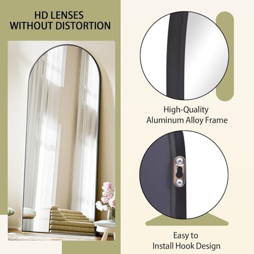 BEAUTYPEAK 71" x 26" Arch Full-Length Mirror with Stand, Black - Image 2