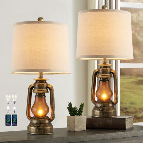Set of 2 Farmhouse Lantern Table Lamps for Living Room with 2 USB Charging Ports, Rustic Vintage Nightstand Lamps with Nightlight for Bedroom End Table Entryway, 4 Bulb Included - Image 3