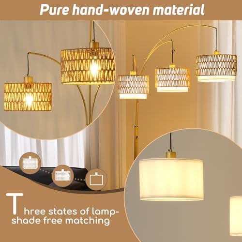 3-Light Arc Gold Rattan Floor Lamp for Living Room,80'' Boho Lamp - Image 6
