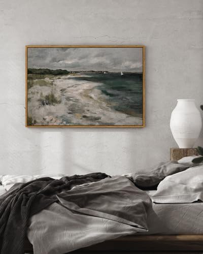 InSimSea Framed Canvas Wall Art, Seaside Landscape Painting Prints, Coastal Wall Art, Modern Farmhouse & Rustic Decor for Living Room & Bedroom, French Country Style, 24"x36" - Image 2