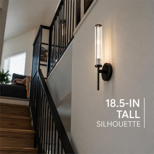LIGHTLAND Black Wall Sconce, Metal Glass Wall Light, 18.5 Inch, Pack of 1 - Image 6