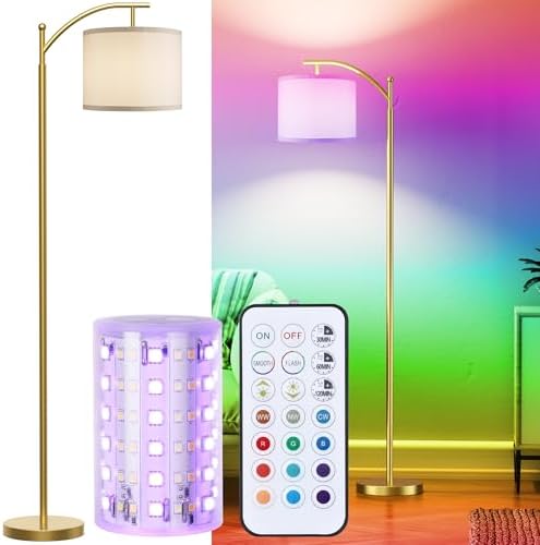 Battery Operated Floor Lamp, RGB Dimmable Cordless Standing Lamp with Remote Control for Living Room, Tall Floor Lamp for Bedroom -Gold by ROTTOGOON