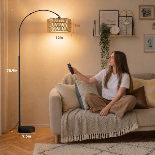 Ambimall Rustic Arc Floor Lamp, Color Temp and Brightness Adjustable,Black - Image 2