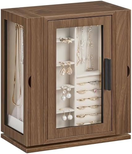 HOOBRO 360° Rotating Jewelry Box for Women, Wooden Jewelry Organizer by HOOBRO