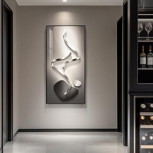Large Framed Black Gray Abstract Wall Art for Living Room, Vertical 30x60 - Image 3