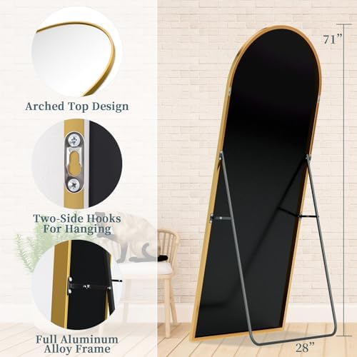 71"x28" Arched Full Length Mirror with Stand,Full Body Floor Mirror - Image 5