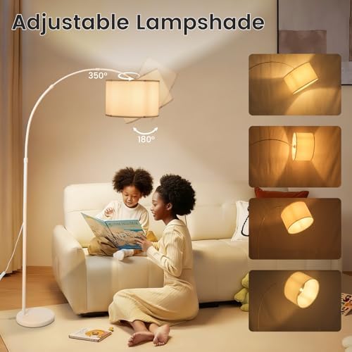 White Arc Floor Lamp, Modern Standing Lamp with Marble Base - Image 4