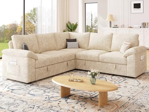 85'' Modular Sectional Sofa with Pull Out Bed, Sleeper Sofa, Beige - Image 2