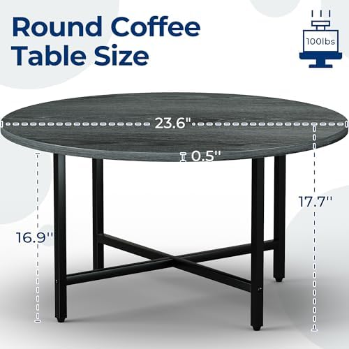 FAMIDGE Coffee Table, 23.6" Round Coffee Table, Grey Living Room Tables - Image 2