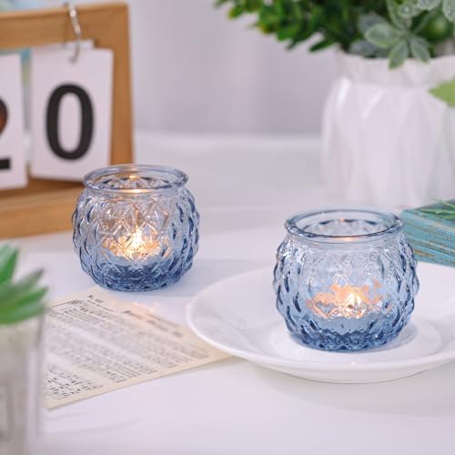 DARJEN 12 Pcs Blue Votive Candle Holders Round Glass Candle Holders Bulk - Image 6