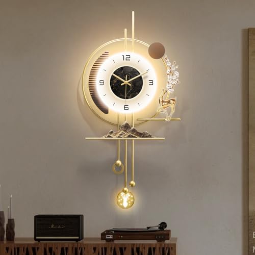 Modern Wall Clock for Living Room,Large Gold Decorative Wall Clock with light,Creative Silent Clock Battery Operated for Kitchen/Entryway/Bedroom/Office/Dinning Room Metal Wall Decor (15.7"Wx31.5L) - Image 4