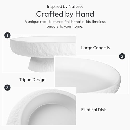 Granite Inspired Matte White Fruit Bowl | Wide, Shallow Textured Pedestal Bowl | 11 Inch Unique Centerpiece for Table or Decor for Entryway Table - Image 3