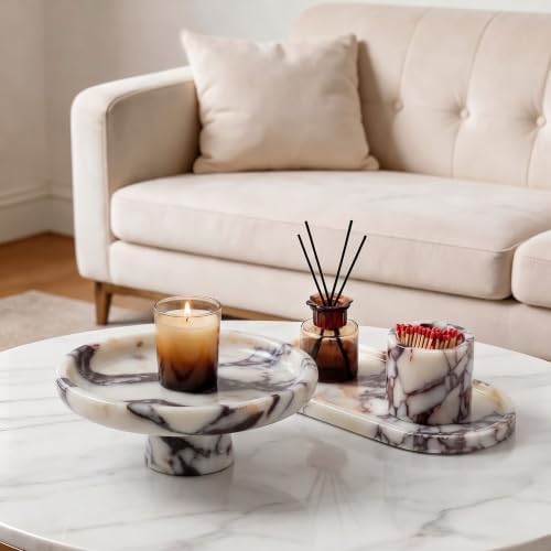 Marble Fruit Bowl with Pedestal, 9.8" Calacatta Viola Decorative Bowl - Image 7