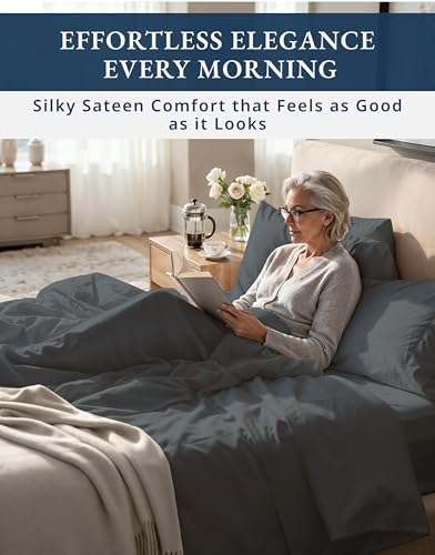 LANE LINEN King Size Sheets 100% Egyptian Cotton Sateen - Charcoal - Image 5