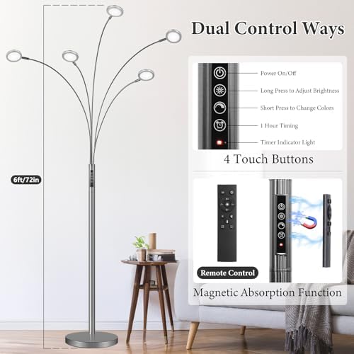 Bairth LED Arc Floor Lamp with Remote,2250LM Dimmable Floor Lamp with Timer - Image 2