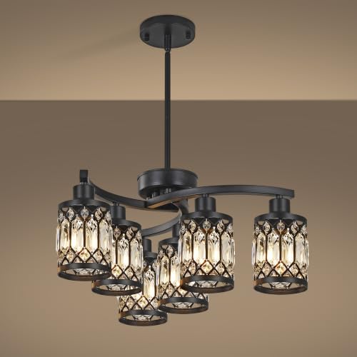 CNRATYE 6-Light Black Crystal Chandelier, Farmhouse Dining Room Chandelier by CNRATYE