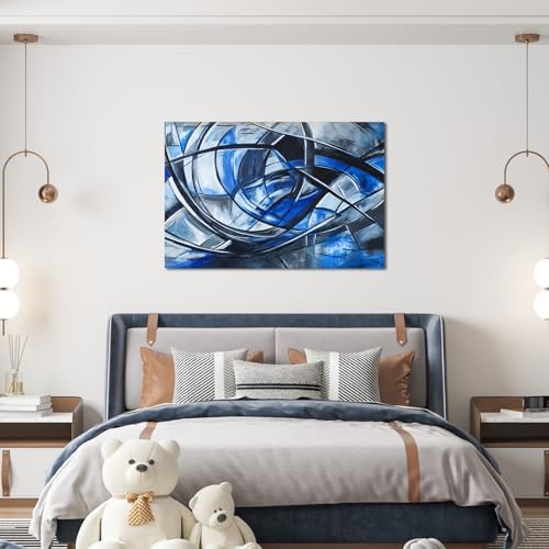 Abstract Wall Art Decor Modern Wall Art Pictures for Living Room Abstract Canvas Art Wall Decor Blue Wall Art Prints Black and White Wall Art Decor Artwork for Walls Home Office Decorations 32" X 48" - Image 3