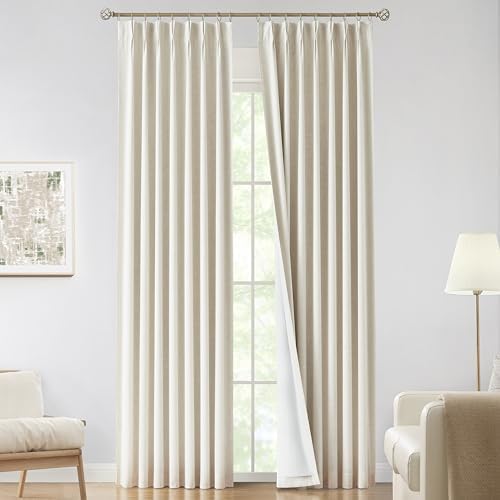 Vision Home Natural Pinch Pleated Full Blackout Curtains Linen Blended Room Darkening Window Curtains 120 inch for Living Room Bedroom Thermal Insulated Pinch Pleat Drapes with Hooks 10ft 40"Wx120"Lx2 by VisionHome