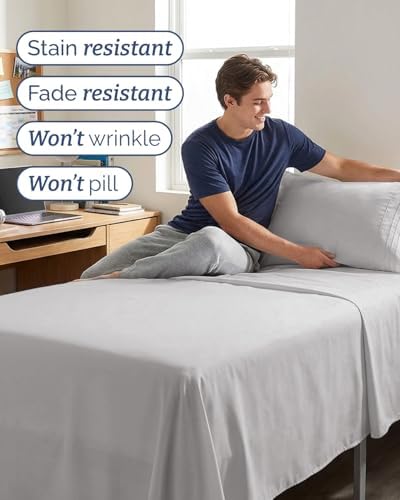 Twin XL 3 Piece Sheet Set - College Dorm Room Essentials - French Grey - Image 5