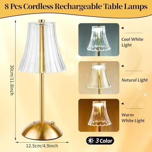 8 Pcs Cordless Table Lamp Rechargeable Touch Lamp, Gold Flower - Image 2