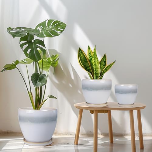 Ceramic Plant Pots - 10 Inch 8 Inch 6 Inch Planters, White-Grey - Image 2