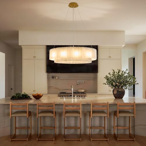 31" Round Alabaster Chandelier, Modern Luxury Marble Light Fixture - Image 5