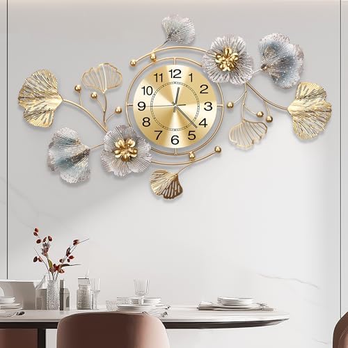 36" Modern Farmhouse Large Decorative Wall Clock, Ginkgo Metal Art by JXQXYN