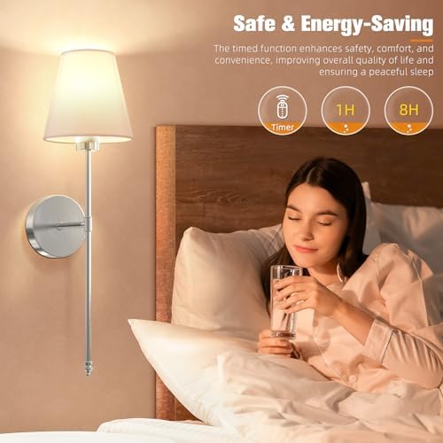 NIORSUN Battery Operated Wall Sconce Set of 2,Brushed Nickel Rechargeable Wall Lights with 10400mAh Dimmable Detachable Bulbs and Remote, 10 Colors Wireless Sconces for Bedroom Living Room Hallway - Image 6
