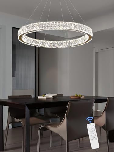 Modern LED Gold Ring Chandelier 31.5" Dimmable Adjustable Crystal Ring Pendant Light for Dining Room Living Room - Image 5