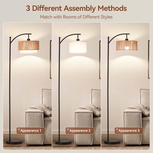 SUNMORY Arc Floor Lamps for Living Room, Rattan Standing lamp with 12W Bulb - Image 4