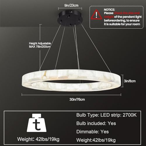 Alabaster Chandelier Spanish Natural Marble Round D30in Chandeliers, Modern Living Room Chandelier, Stone Pendant Light Fixture, Dimmable Chandeliers for Dining, Entryway, Foyer, Hallway - Image 4