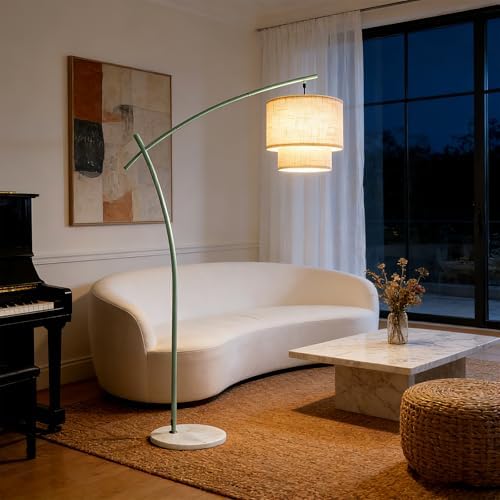 Lightdot Arc Floor Lamp, Modern Standing Lamps with Double Linen Lampshade by LightdotLighting