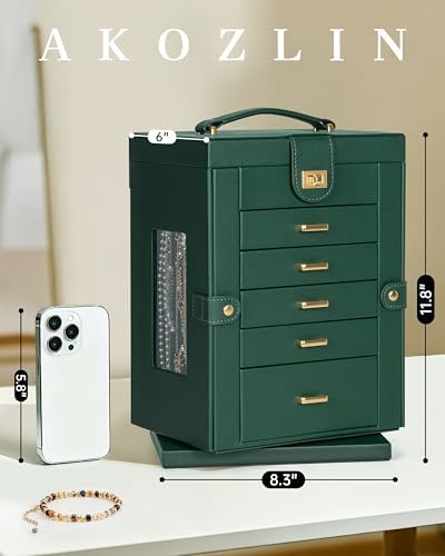 AKOZLIN 6-Tier Jewelry Box Organizer 5 Drawers Storage M-L Green - Image 2