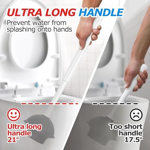 FORASTO 2Pack 2 in 1 Toilet Brush and Plunger Set, Toilet Bowl Brush Plunger Set,Extended Handle Plunger,Bathroom Cleaning Tools,Toilet Brush Plunger Combo,Cleaning Brush（Pearl White，21inch） - Image 2
