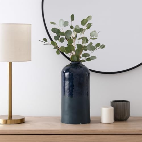 Polished Ceramic Vase for Bathroom Decor - Circle Earthenware Centerpiece for Home, Bedroom, Kitchen, and Living Room - Contemporary Flower Pots for Office, Entryway and Hallway - 14", Blue - Image 3