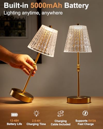 Cordless Crystal Lamp Battery Operated Touch Dimming 5000mAh Table Lamps - Image 4