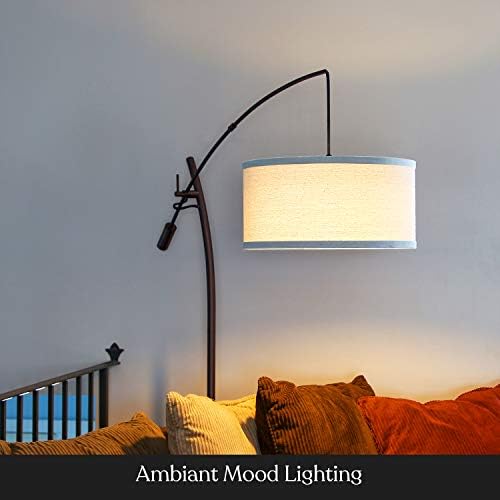 Brightech Grayson LED Floor Lamp, Modern Arc Lamp with Linen Shade for Office & Living Room, Tall, Height Adjustable Industrial Standing Lamp for Bedroom Reading, Over The Sofa - Bronze - Image 4
