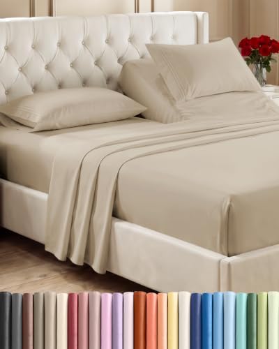 Flex Top Split Head King 4 Piece Sheet Set - Ultra-Soft, Breathable - Wheat by CGKUnlimited
