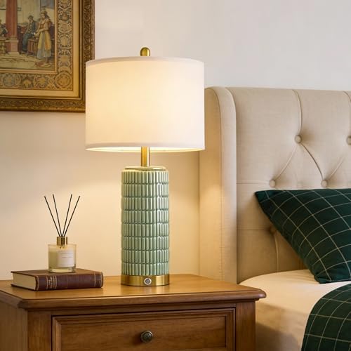 PoKat 25'' Bedside Table Lamps Set of 2 for Living Room with USB A&C Ports, Touch Lamps with 3-Way Dimmable Control for Bedroom, Farmhouse Green Lamps for Nightstand Office Hallway (Bulbs Included) - Image 5