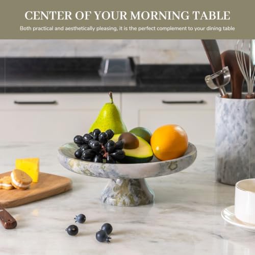 Koville Natural African Marble Fruit Bowl, 11 Inch Decorative Pedestal Tray Bowl, Handmade Stone Centerpiece Bowl for Kitchen Counter, Coffee Table & Dining Table, Modern Home Decor - Image 3