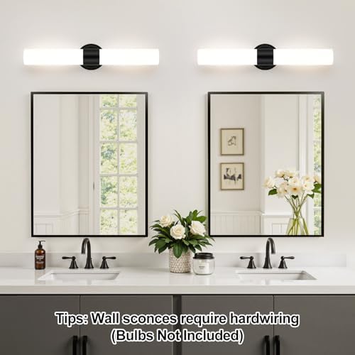 Wall Sconces Set of Two, Modern Bathroom Sconces Wall Lighting with Milky White Glass, Matte Black Sconces Wall Decor Set of 2 for Bathroom Mirror Bedroom Living Room Hallway - Image 3