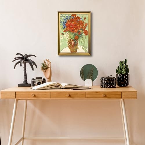 Wieco Art Framed Wall Art Canvas Prints of Red Poppies and Daisies Canvas Wall Art of Van Gogh Paintings Reproduction Abstract Artwork for Wall Decor Bronze Gold Frame - Image 3