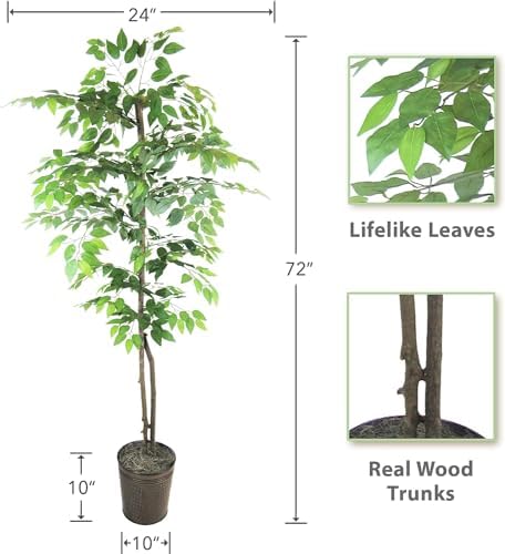 LCG Florals Artificial Ficus Trees in Copper Metal Pots, Set of 2 - Real Wood Trunk, No Maintenance Indoor Faux Plant - Living Room & Home Decor (4ft & 6ft) - Image 5