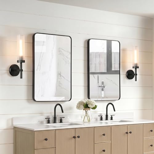 Bblack Knurled Wall Sconce 15", Bathroom Wall Sconce Set of Two,Glass Tube Brass Sconces Wall Lighting,Bathroom Sconces Side of Mirror,Vanity Sconce Lights for Bath - Image 4